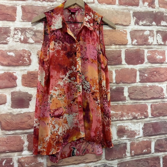 VTG Sunny Leigh Top Women's Large Multicolor Abstract Sleeveless Button Up Shirt - Picture 2 of 8